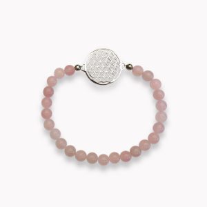 Kugelarmband Rosenquarz mit Blume des Lebens