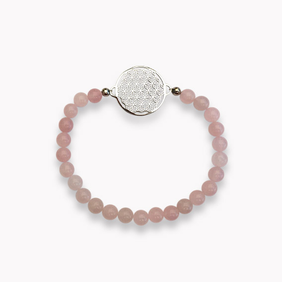 Kugelarmband Rosenquarz mit Blume des Lebens