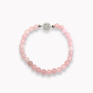 Kugelarmband Rosenquarz mit zarter Blume des Lebens