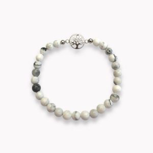 Kugelarmband Howlith weiß mit zartem Lebensbaum