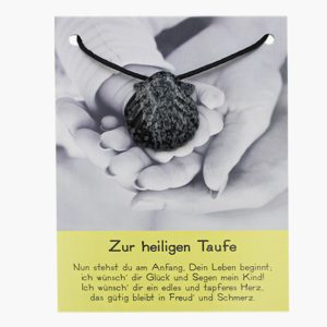 „Zur heiligen Taufe“ Schneeflockenobsidian Jakobsmuschel Anhänger auf großer Karte