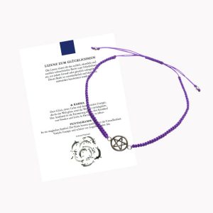 Glücksarmband Freundschaftsarmband mit Pentgramm mit geknüpftem Textilband lila mit Glückskarte