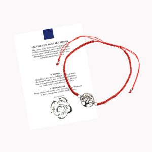 Glücksarmband Freundschaftsarmband mit Lebensbaum mit geknüpftem Textilband rot mit Glückskarte
