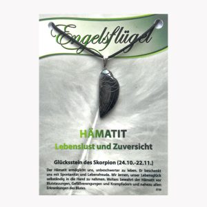 Hämatit Engelsflügel Anhänger auf großer Karte – für Sternzeichen Skorpion