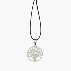 Anhänger Lebensbaum natur aus Stainless Steel mit Lederband im Jutebeutel
