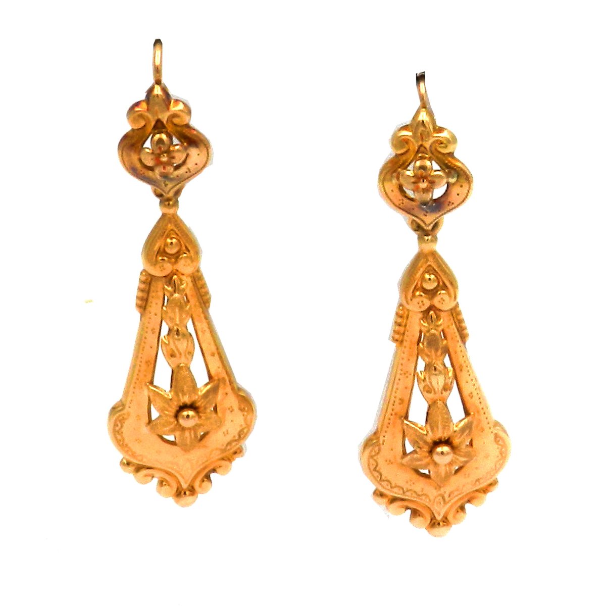 Biedermeier Gold Ohrringe aus 18K Gelbgold Süddeutsch um 1870