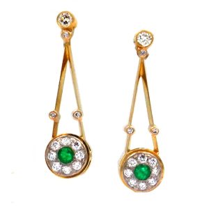 Smaragd 1.15 ct Diamant Ohrringe im Art Deco Stil aus 14K Gold und Platin