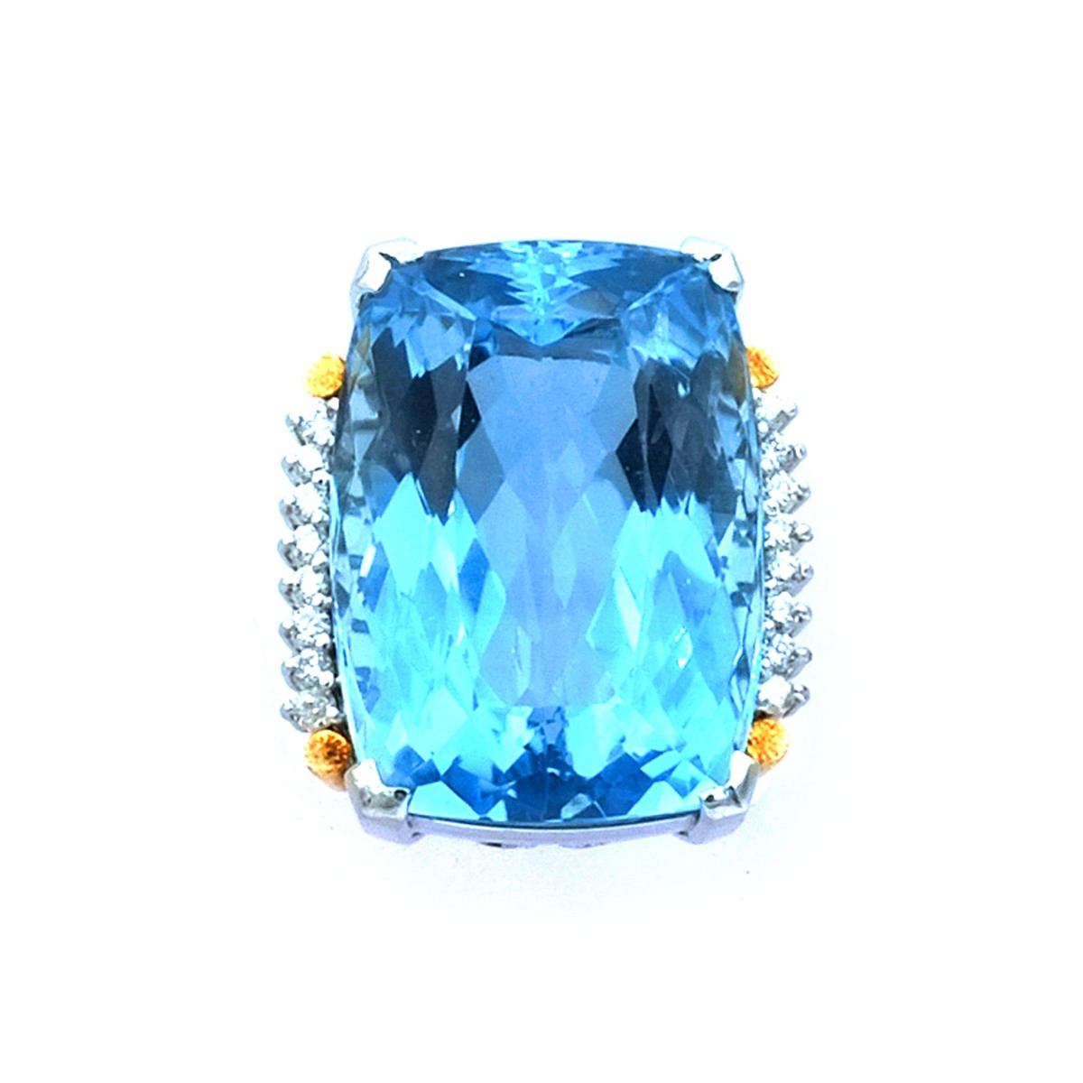 Cocktail Ring mit 58 ct Blautopas und Diamanten in Platin und Gold, um 1940 – Bild 2