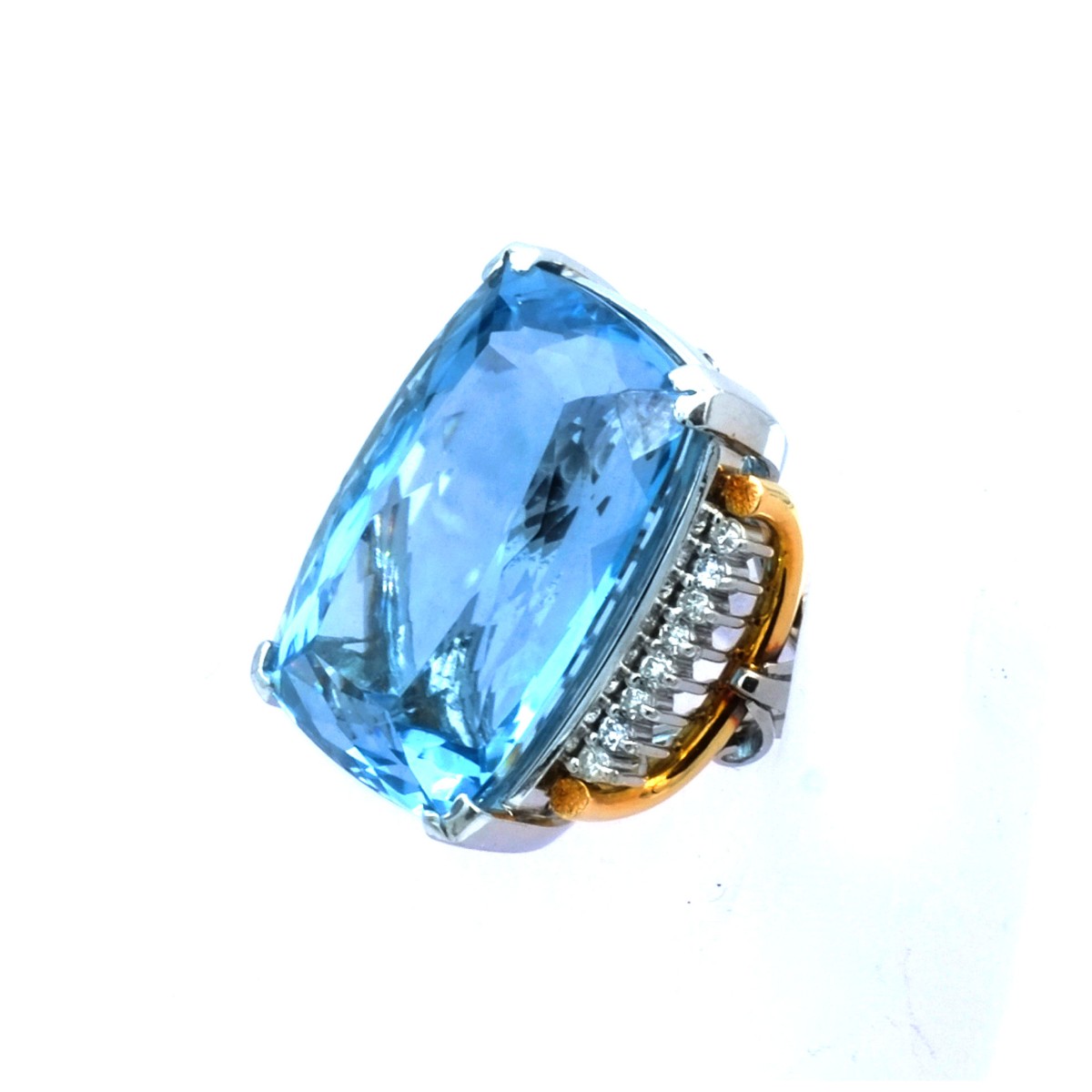 Cocktail Ring mit 58 ct Blautopas und Diamanten in Platin und Gold, um 1940 – Bild 3