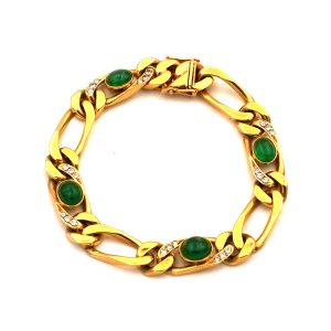 Panzer Armband mit natürlichen Smaragd Cabochons und Brillanten in 750 Gold