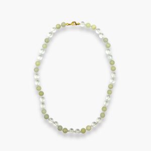 Kugelkette Bergkristall und Serpentin (Neue Jade) mit Verschluss