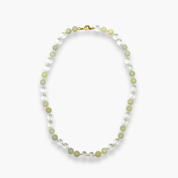Kugelkette Bergkristall und Serpentin (Neue Jade) mit Verschluss