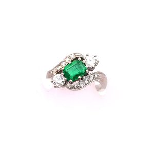 Vintage 1ct Smaragd Diamant Ring mit 0.7 ct Brillanten in 18K Weißgold