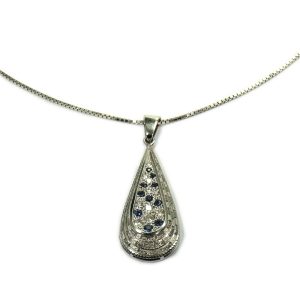 Saphir Diamant Anhänger mit 0.4 ct Diamanten an Weißgoldkette, um 1960