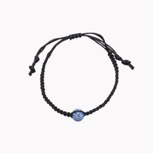 Armband geflochten mit Shamballa Perle im Leinenbeutel Glitzer mit 1 Perle hellblau