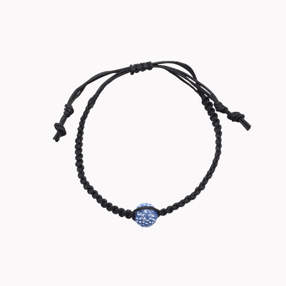 Armband geflochten mit Shamballa Perle im Leinenbeutel Glitzer mit 1 Perle hellblau