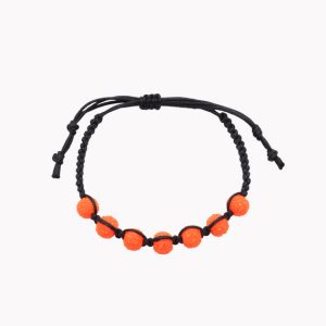 Armband geflochten mit Shamballa Perlen im Leinenbeutel mit 7 Perlen neon orange